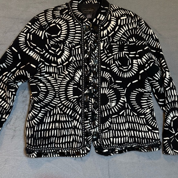 Investments Black and White Patterned Women's Jacket, size L, cotton, bejeweled - Picture 2 of 13